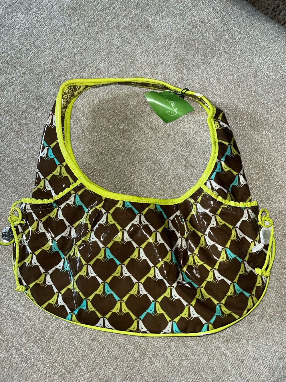 Vera Bradley Brown Shoulder Bag with Lime Trim and Teal Accents